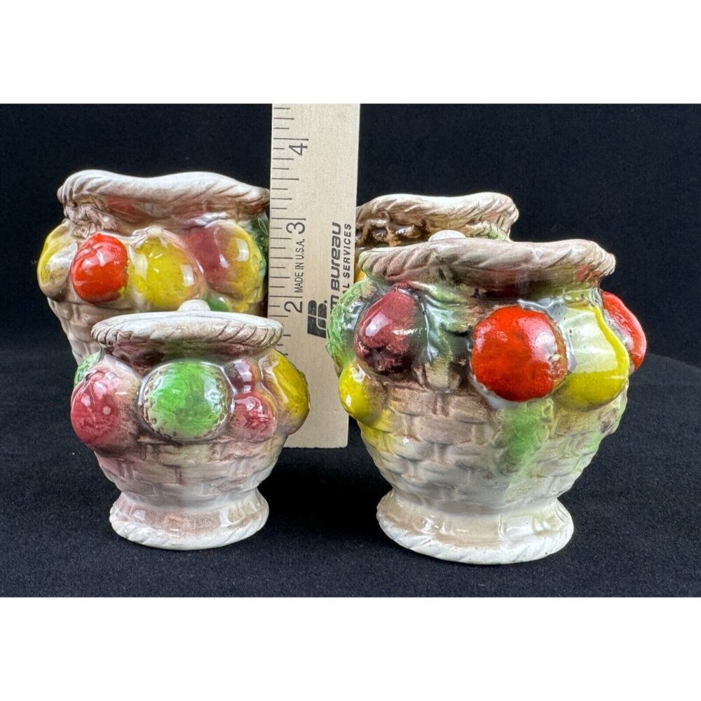 Vintage Ceramic Fruit-Themed Measuring Cup Set Hand-Painted Japan Basket Weave - Picture 8 of 10